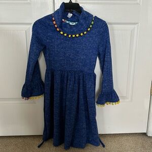 Girls Blue Multicolored Tassel Dress with detachable Collar Size 12
